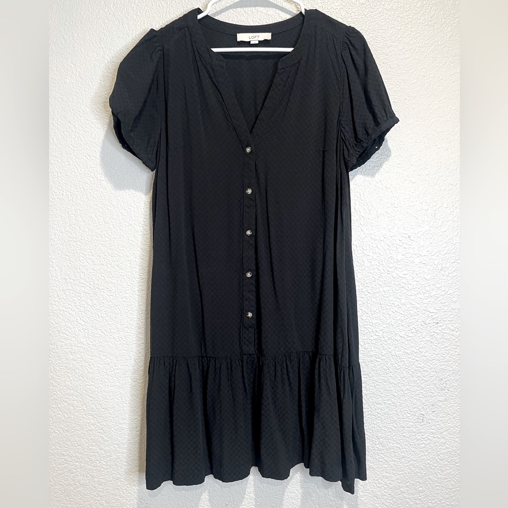 Loft Black Button Front Dress, M